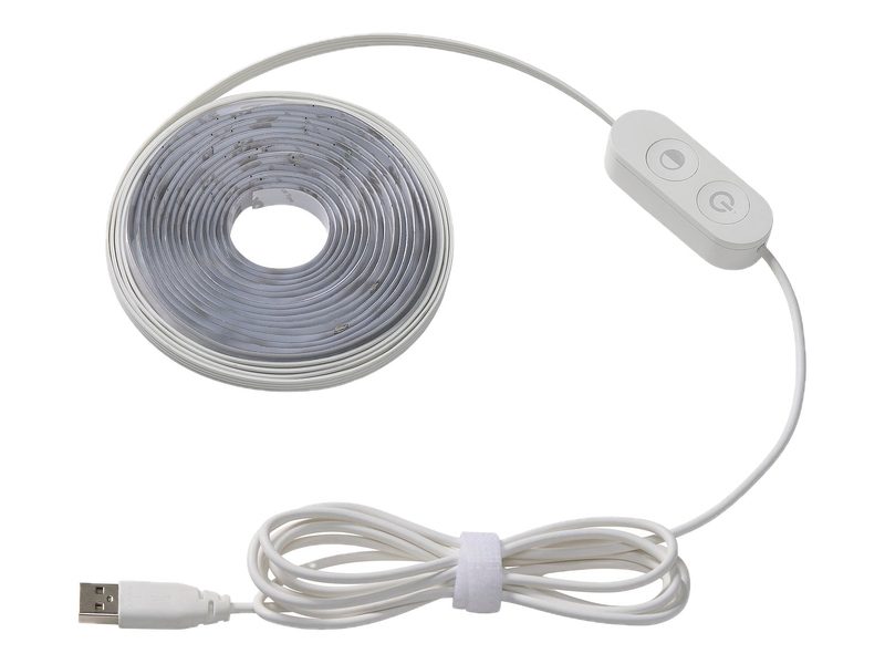 Coiled IKEA KABBLEKA LED strip with its inline controller and USB-A cable