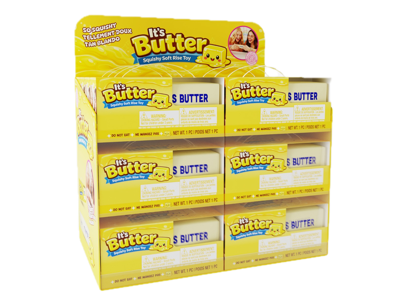 Retail display of individually packaged It's Butter Just Right squishy toys; the linked price is for one toy