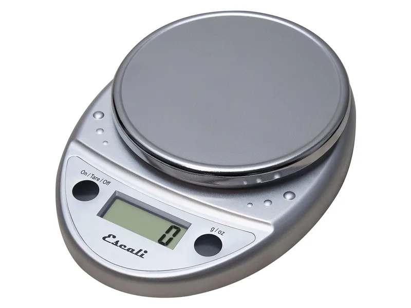 Chrome Escali Primo kitchen scale with round platform and two-button display