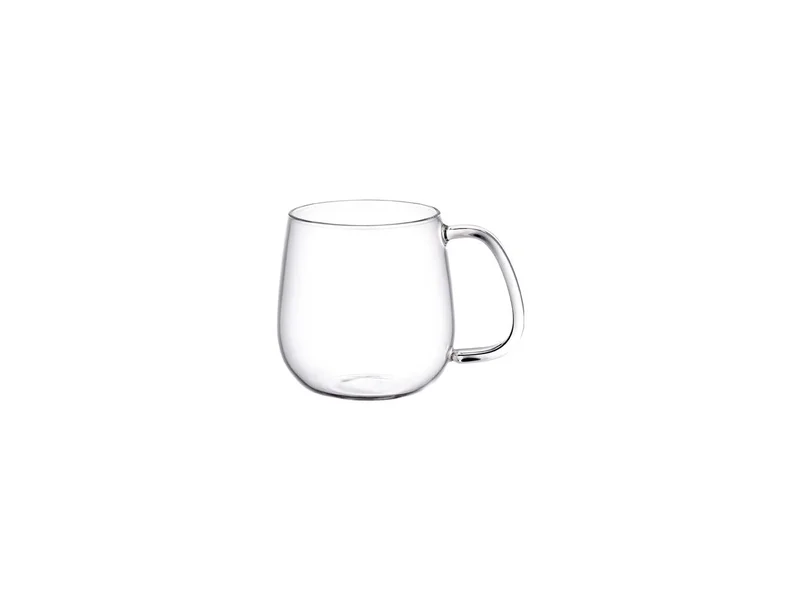 Clear KINTO UNITEA 450ml glass cup with a rounded handle