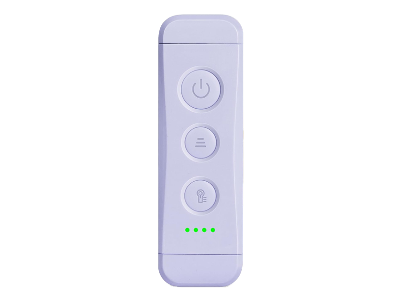 A single lavender Glocusent rechargeable book light shown folded, with three control buttons on the front